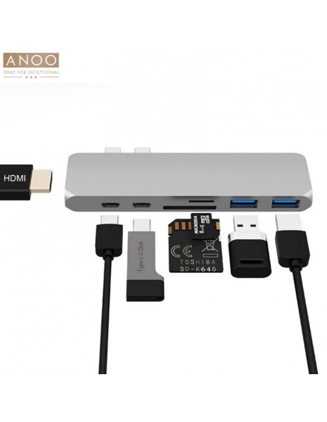 ANOO PRO HUB USB-C 7 PORT for MacBook Silver