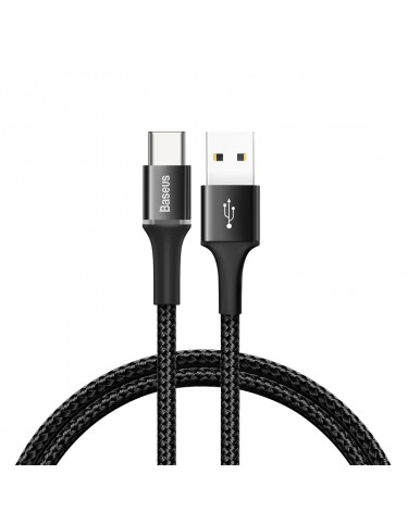 Baseus Halo Data Cable wytrzymały nylonowy kabel przewód USB / USB-C z diodą LED 3A 0,5M czarny (CATGH-A01)